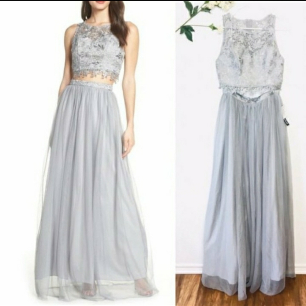 NWT Sequin Hearts 2 piece Formal Gown Gray Dress
